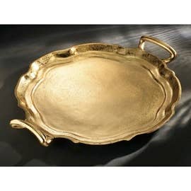 Gilded Round Tray w/Handles, 2