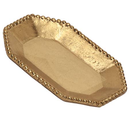 Large Gold Textured Aluminum Beaded Border Octagon Tray