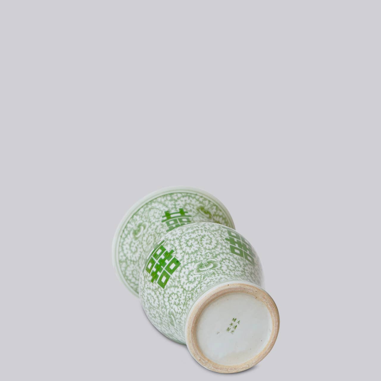 Double Happiness Green and White Porcelain Trumpet Vase