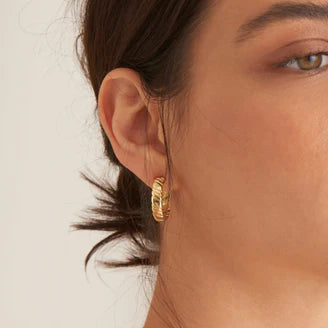 gold smooth twist hoop stud earrings