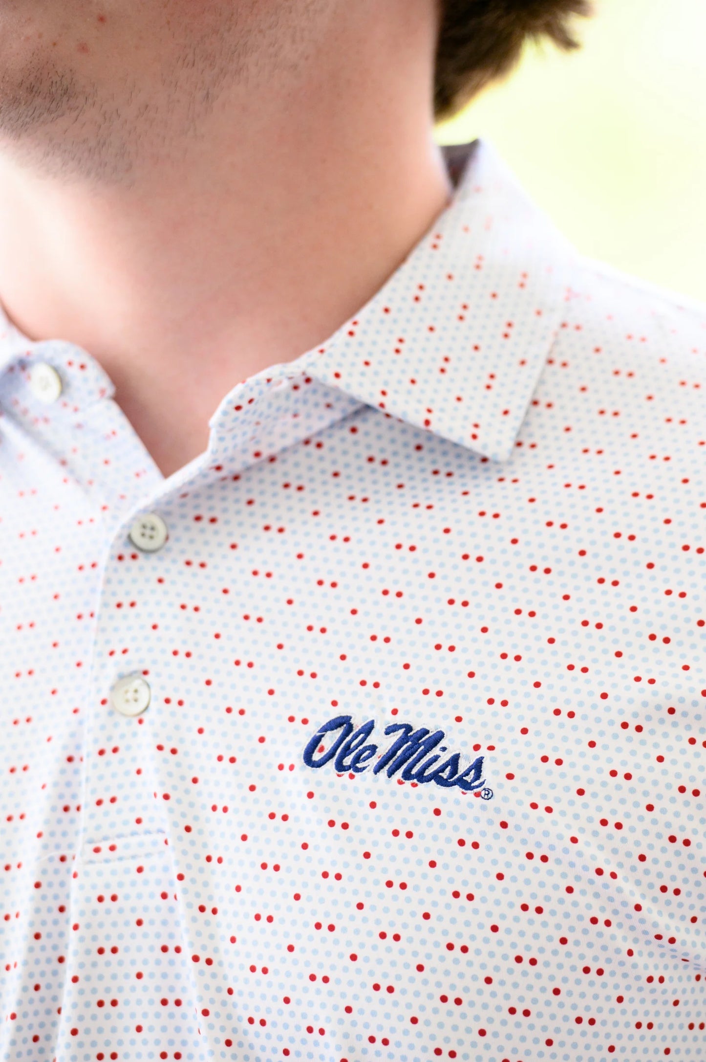 ole miss script team dot polo