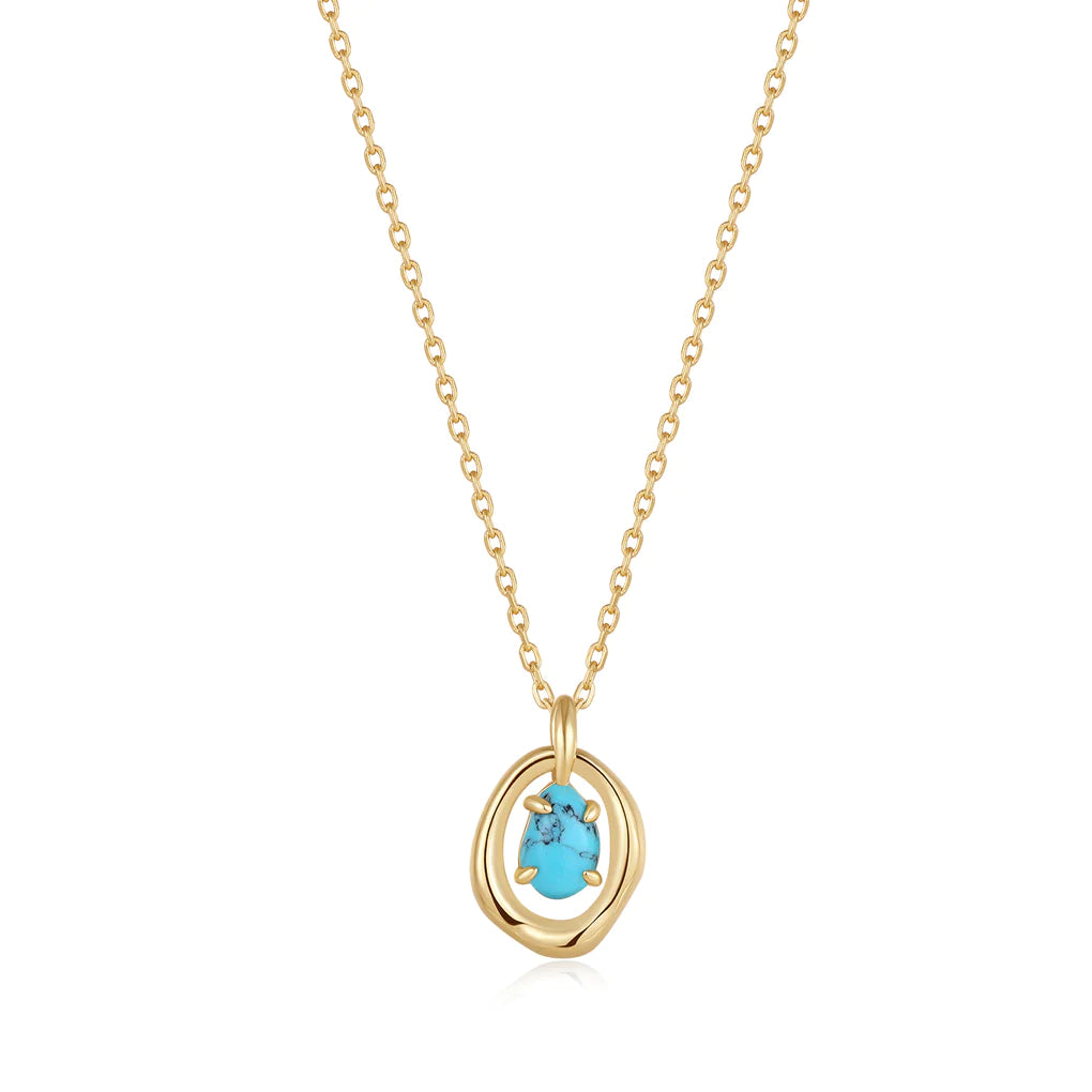 gold turquoise wave circle pendant necklace