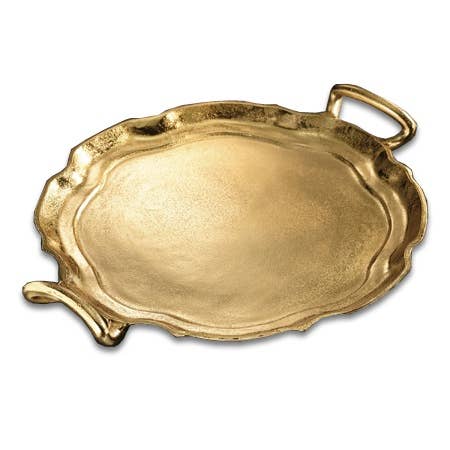 Gilded Round Tray w/Handles, 2