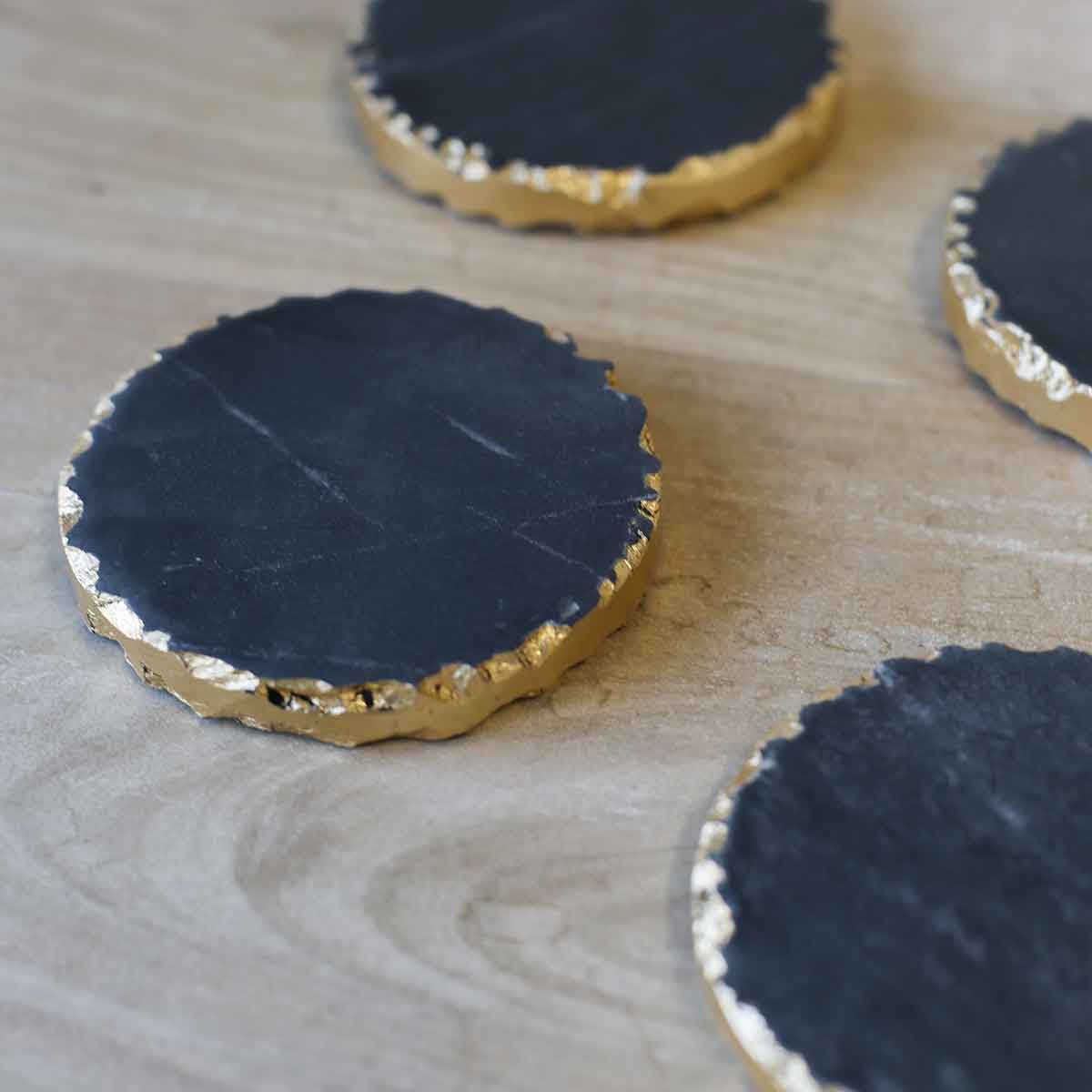 Vieste Marble Coasters Black/Gold 4x4 Set of 4