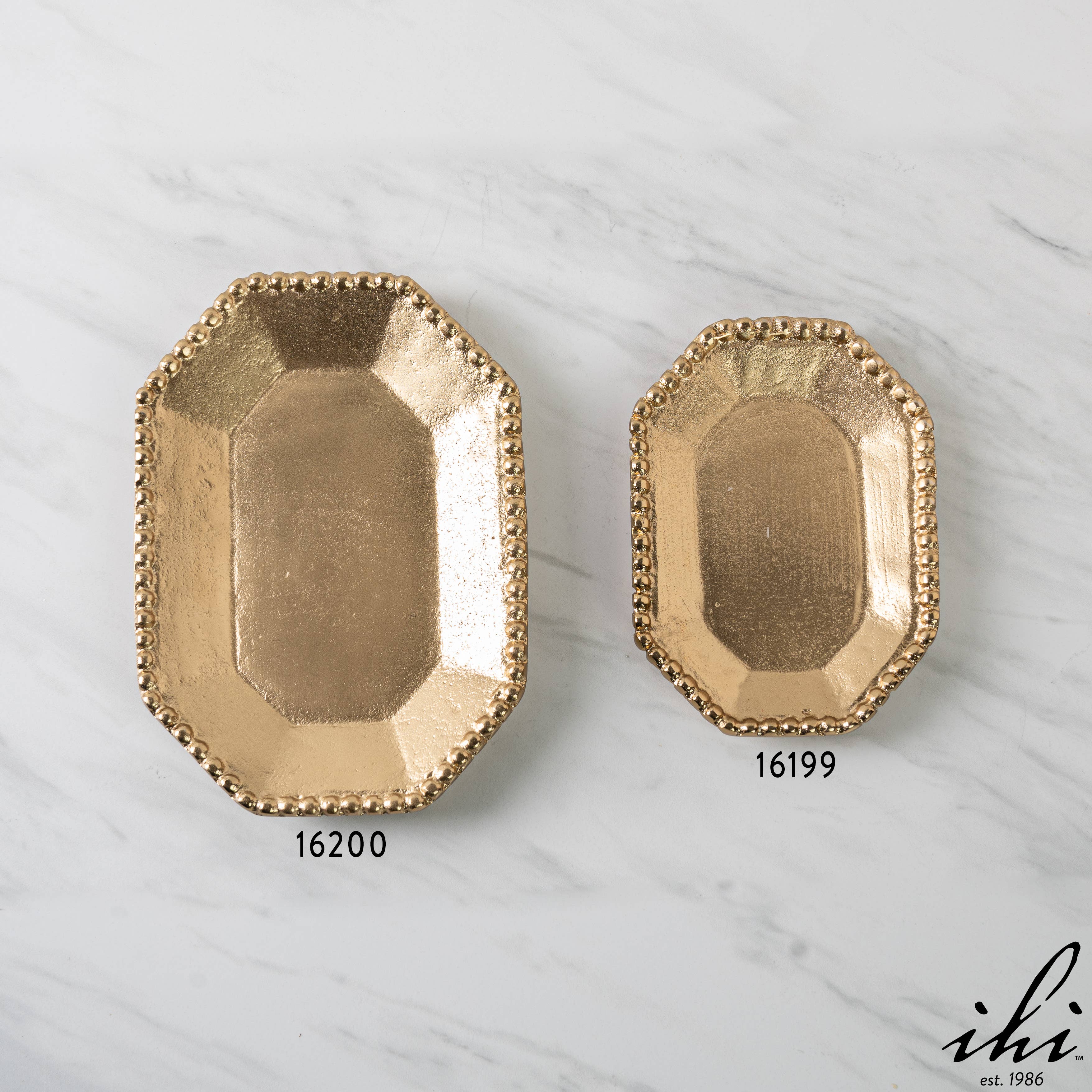 Large Gold Textured Aluminum Beaded Border Octagon Tray