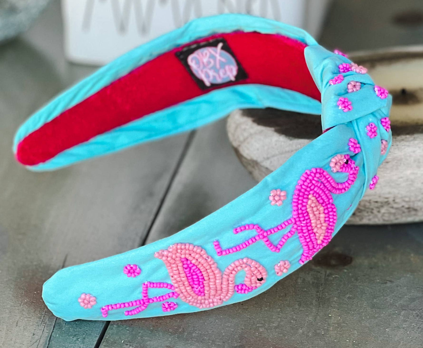 Flamingo Seed Beaded Turquoise Turban Headband