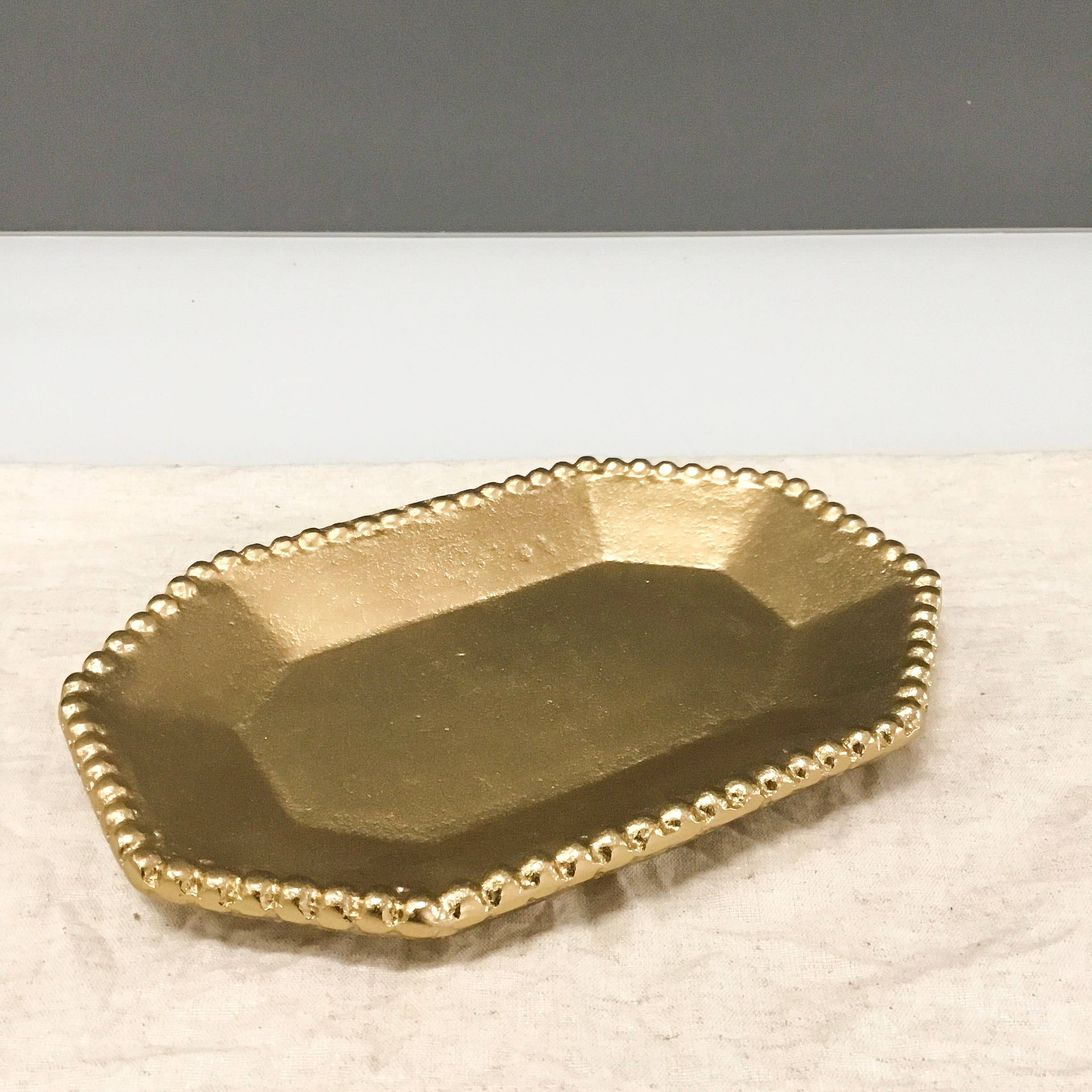Large Gold Textured Aluminum Beaded Border Octagon Tray