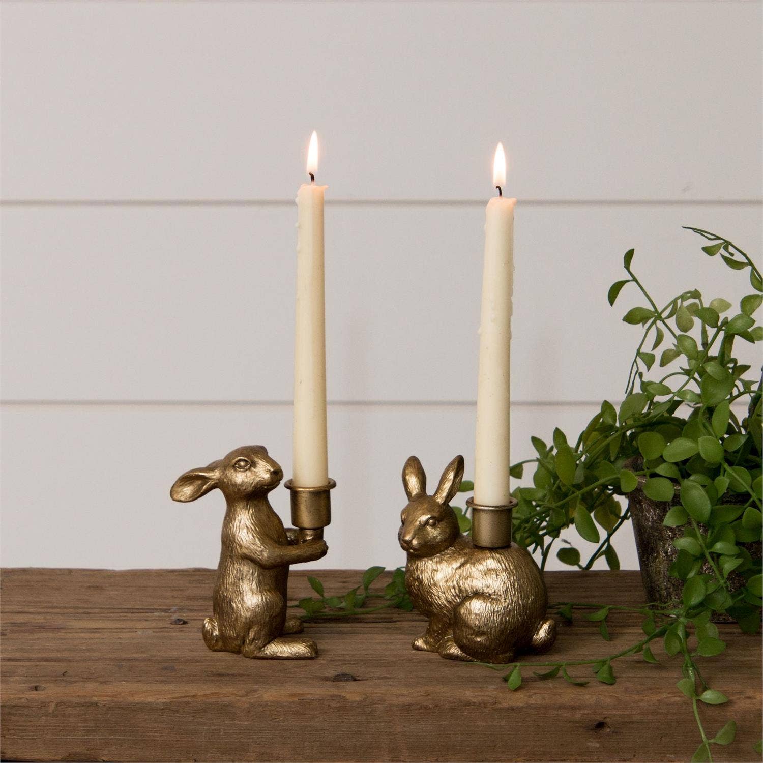 Gold Bunny Tapered Candle Holders Set