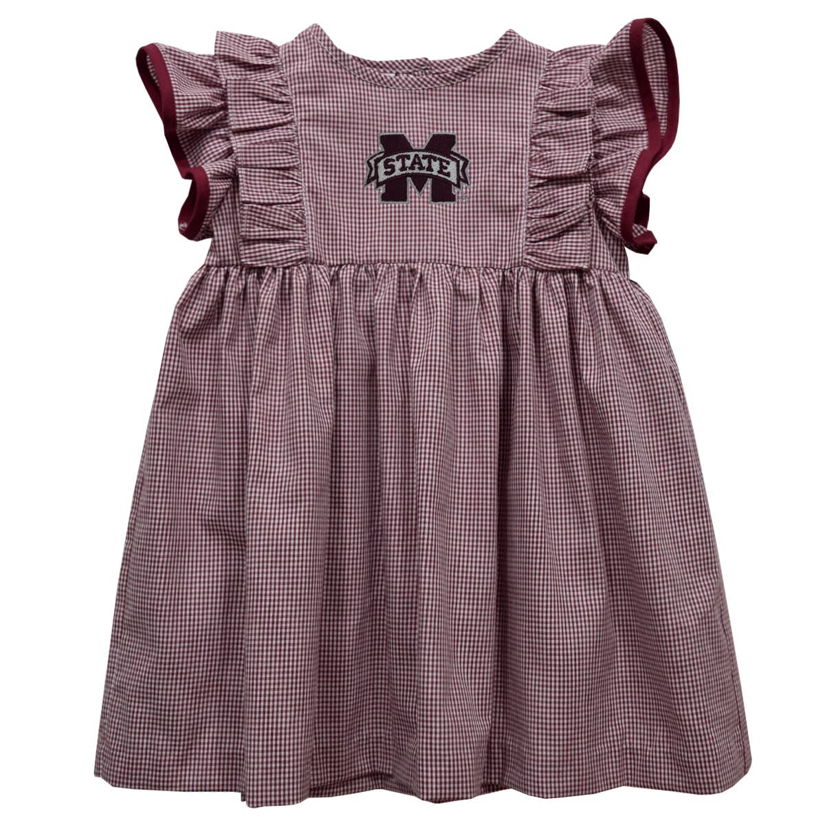 Mississippi State Bulldogs Embroidered Gingham Ruffle Dress