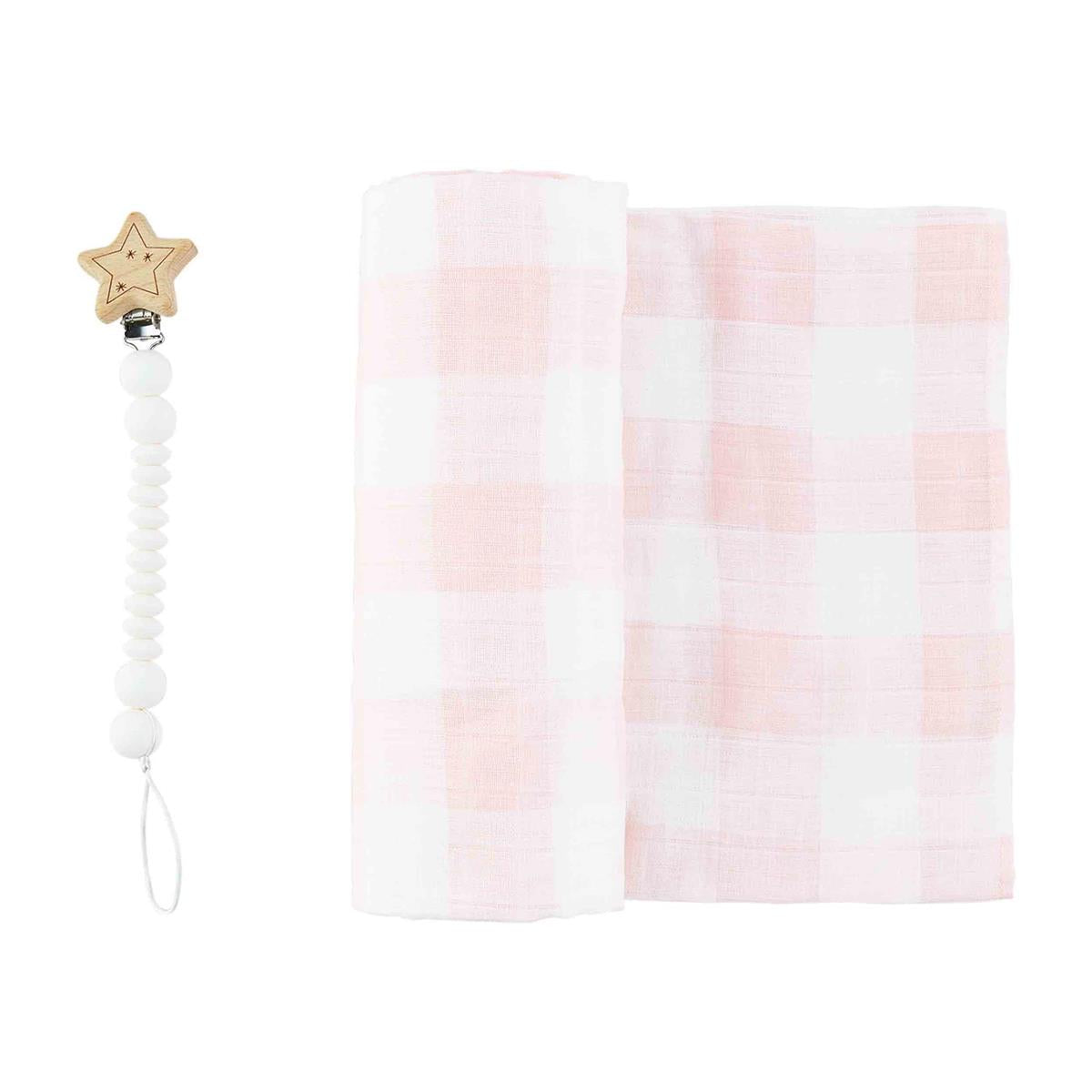 gingham swaddle + pacy clip set