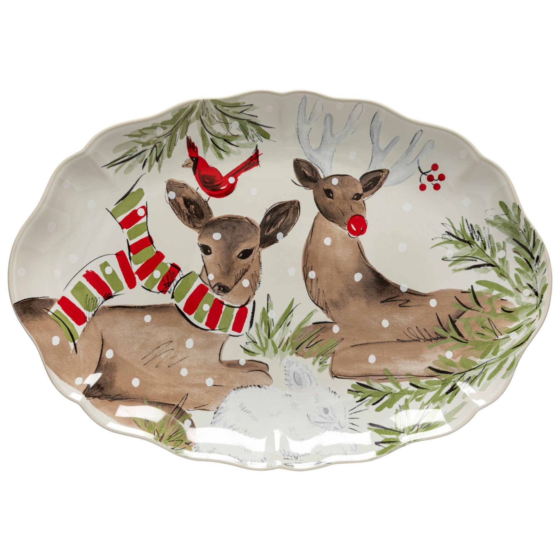 Large Oval Platter White Deer Friends by CasaFina