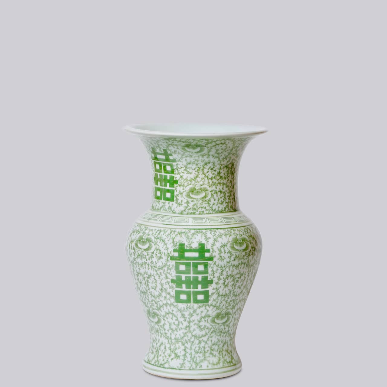 Double Happiness Green and White Porcelain Trumpet Vase