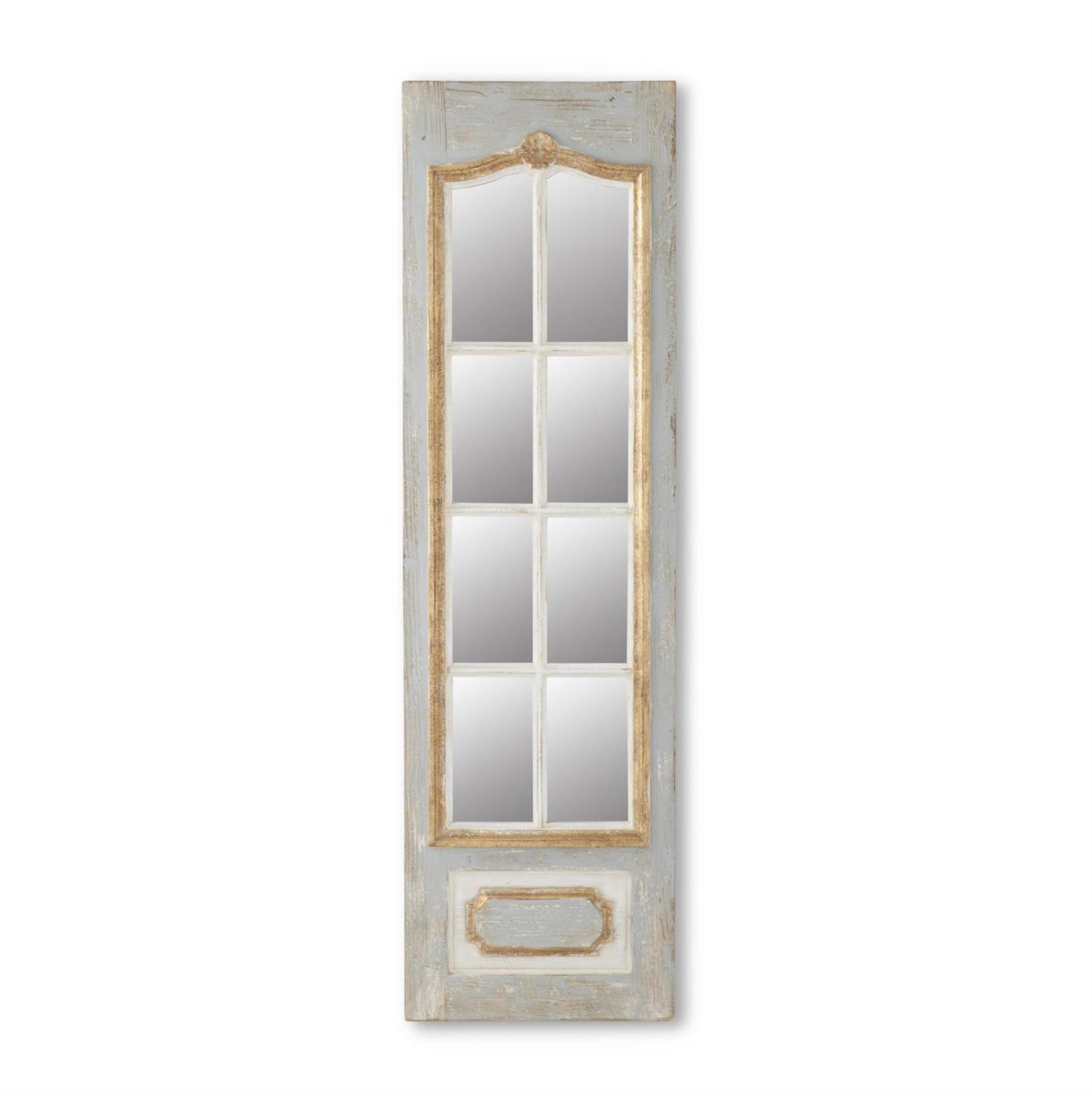 68 INCH WEATHERED BLUE WHITE & GOLD WINDOW PANE MIRROR