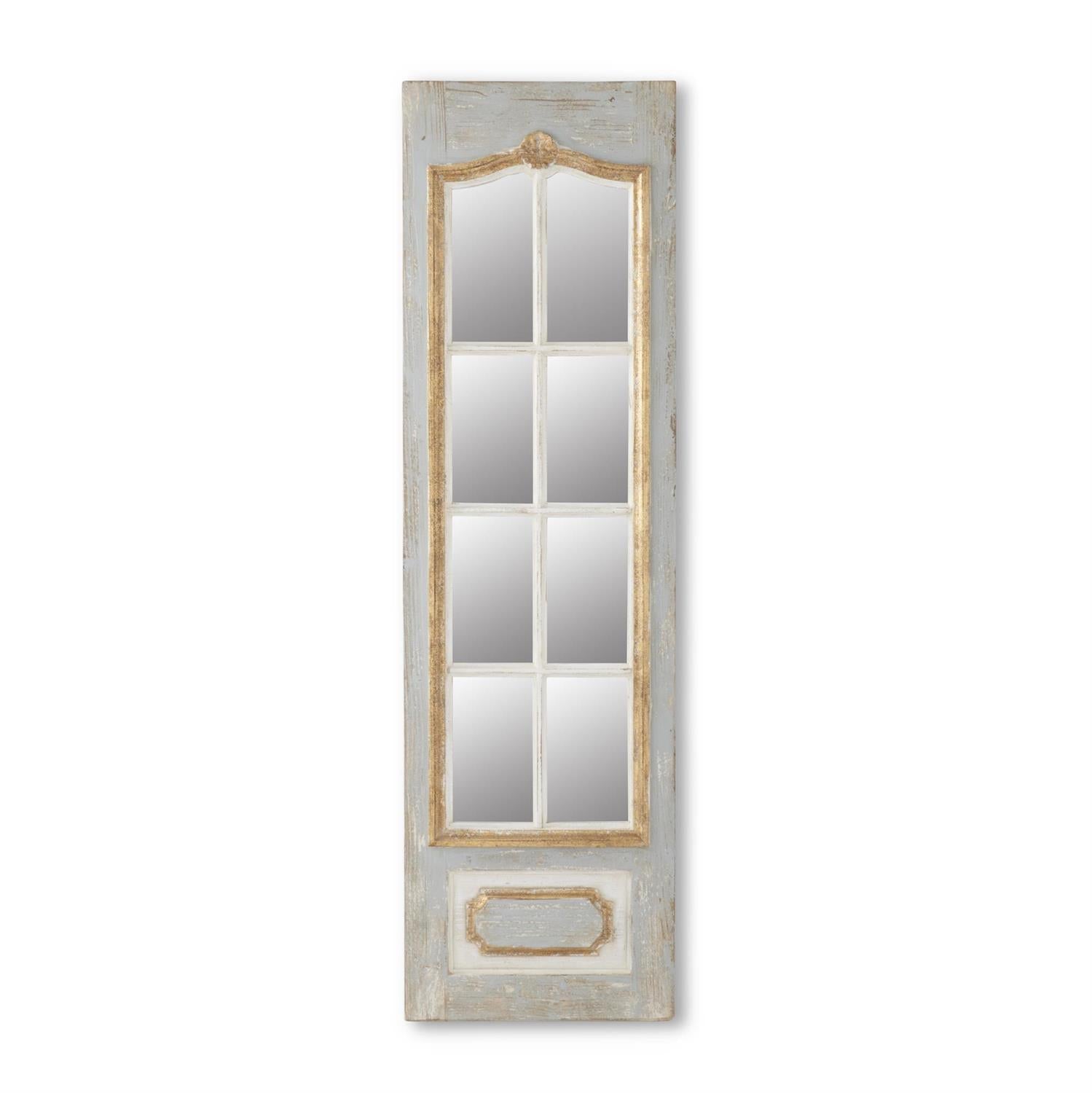 68 INCH WEATHERED BLUE WHITE & GOLD WINDOW PANE MIRROR