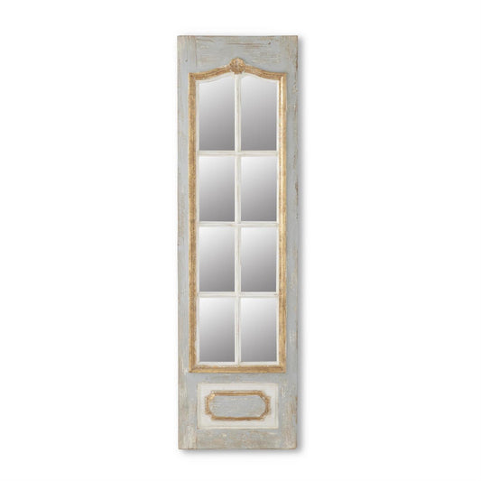 68 INCH WEATHERED BLUE WHITE & GOLD WINDOW PANE MIRROR