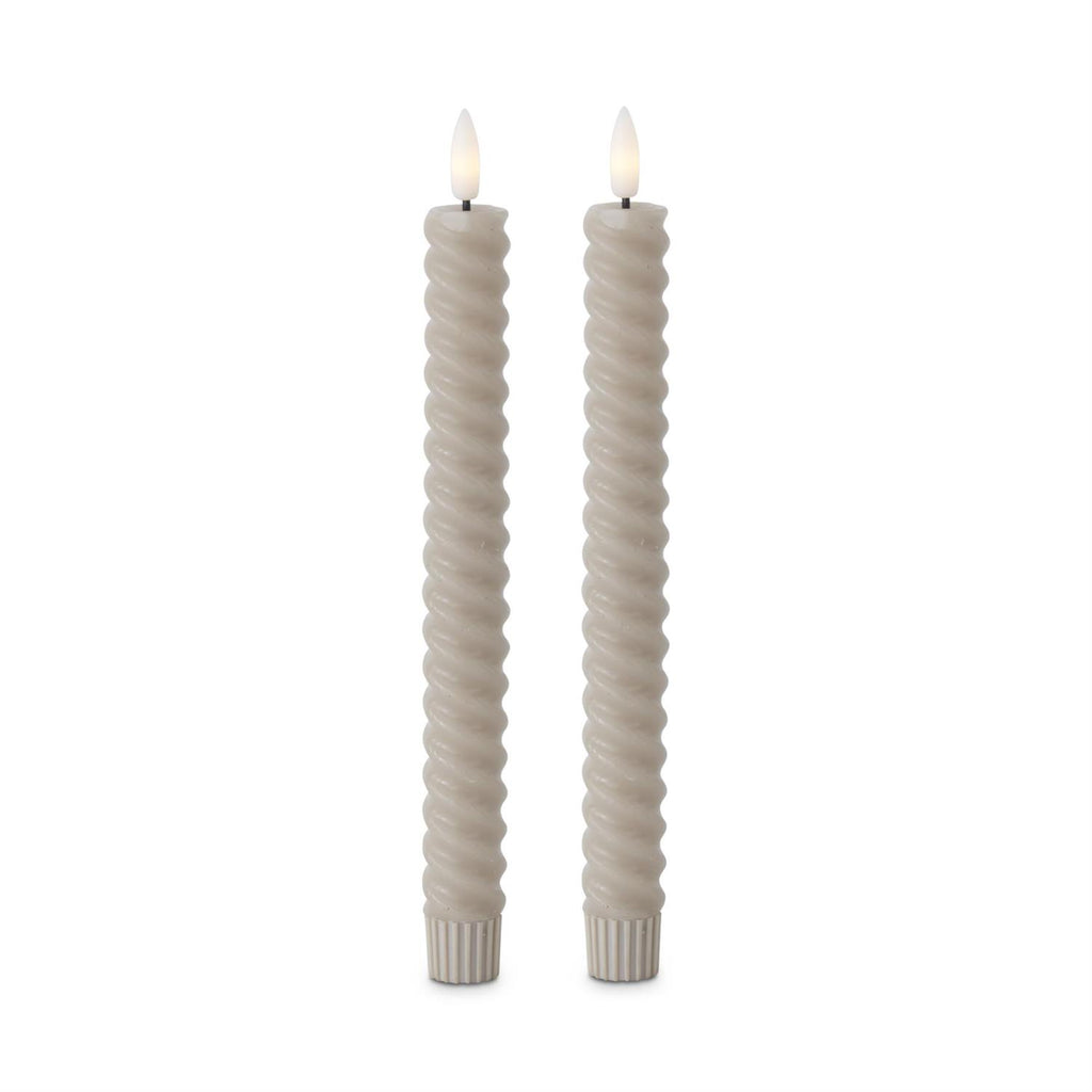 set of 2 taupe spiral LED tapers