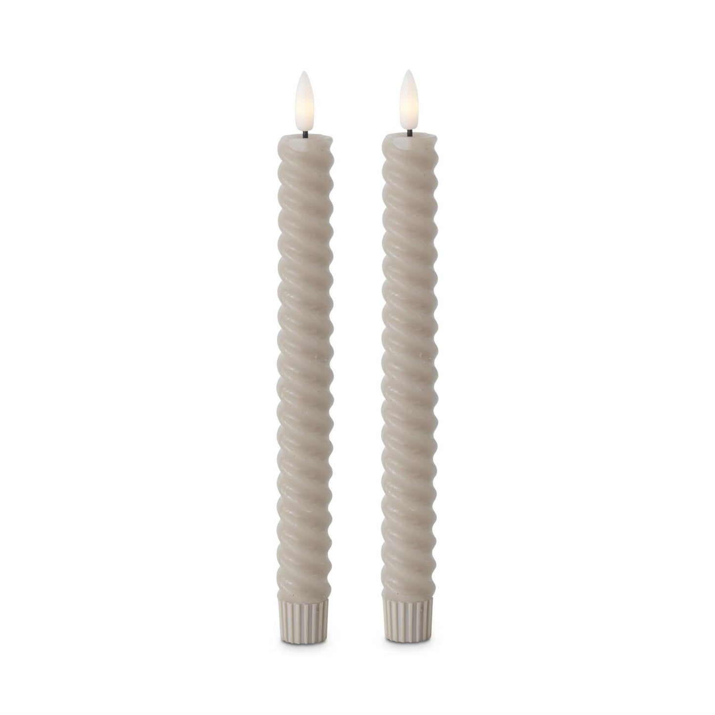 set of 2 taupe spiral LED tapers