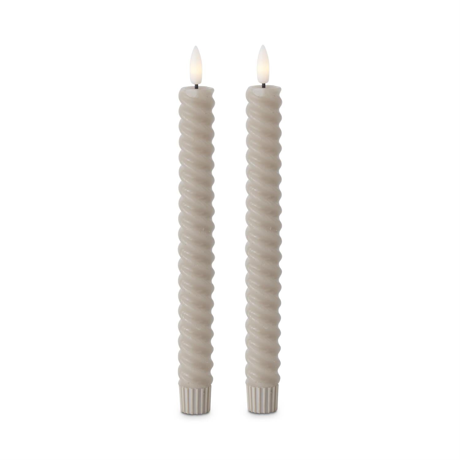 set of 2 taupe spiral LED tapers