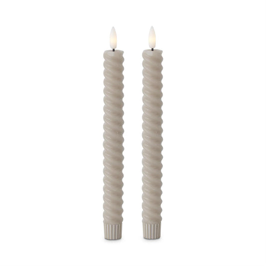 set of 2 taupe spiral LED tapers
