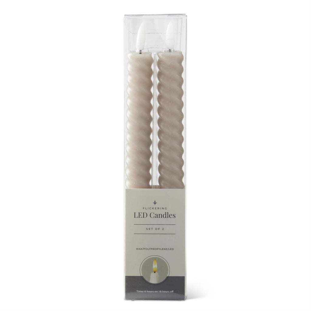 set of 2 taupe spiral LED tapers