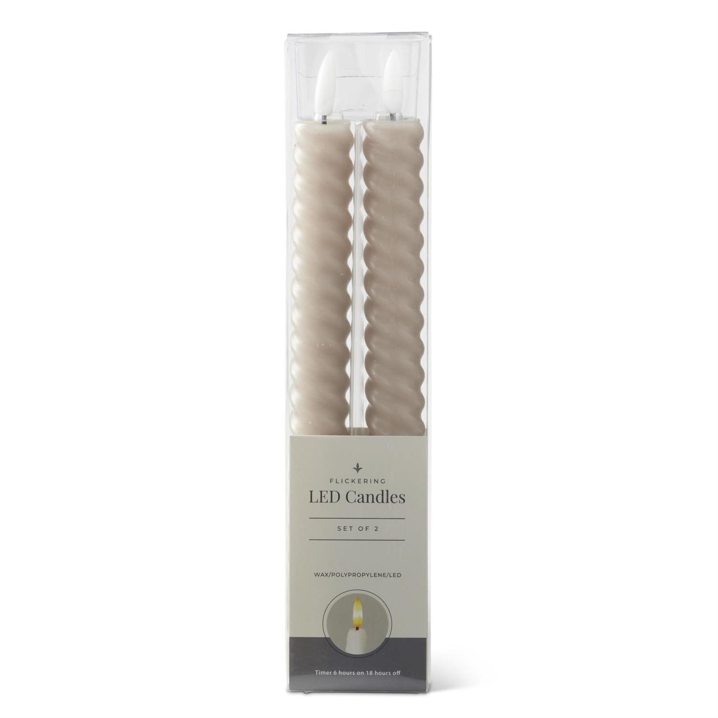 set of 2 taupe spiral LED tapers