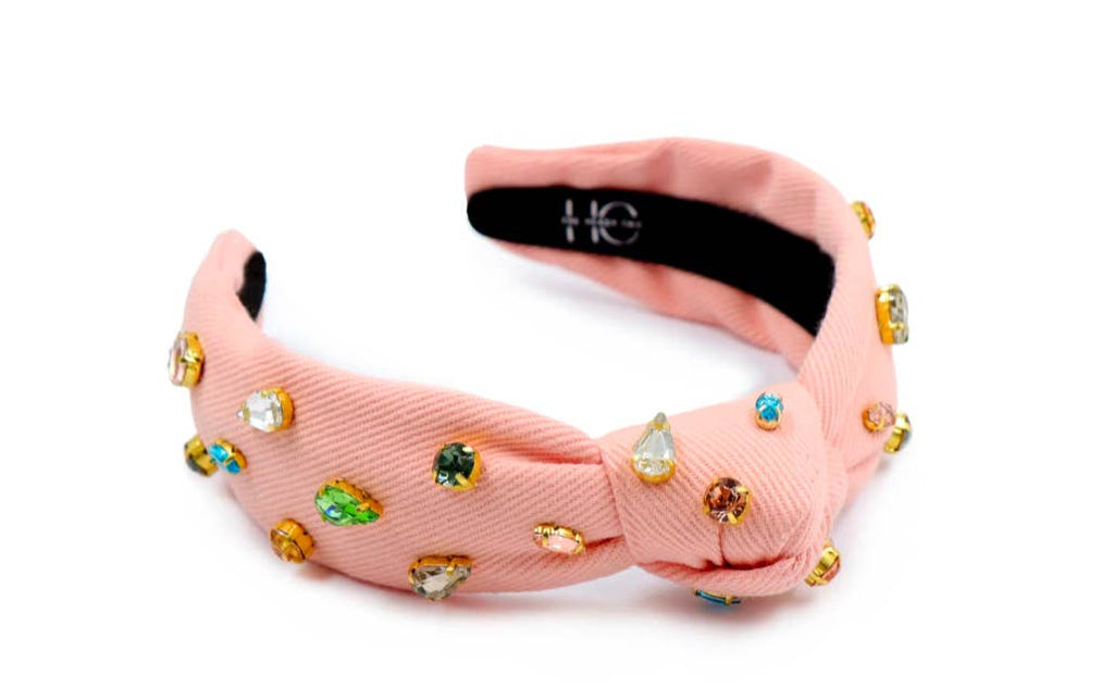 Kid and Tween Pink Denim Jeweled Knotted Headband