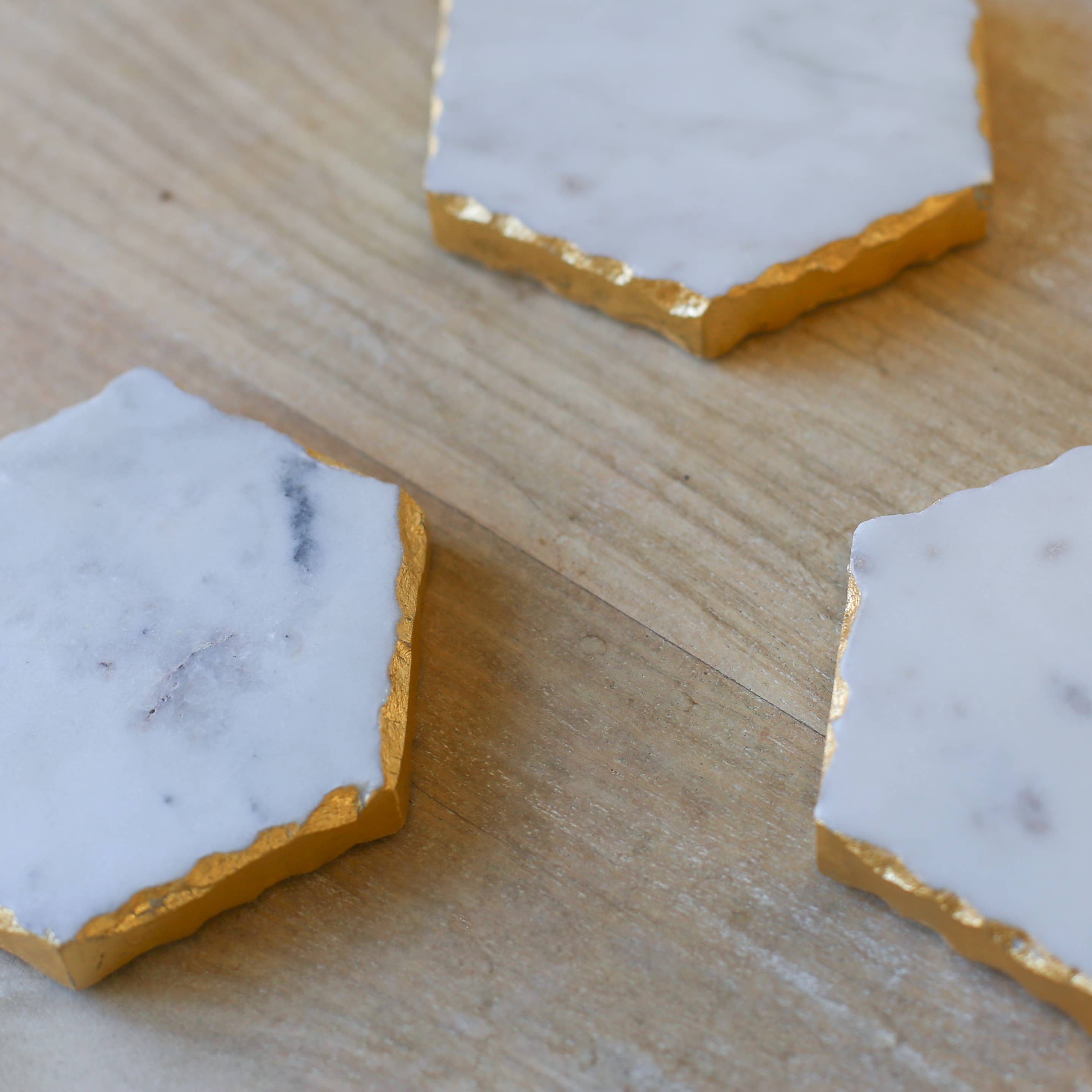 Vernazza Marble Coasters   White/Gold   4x4 Set of 4