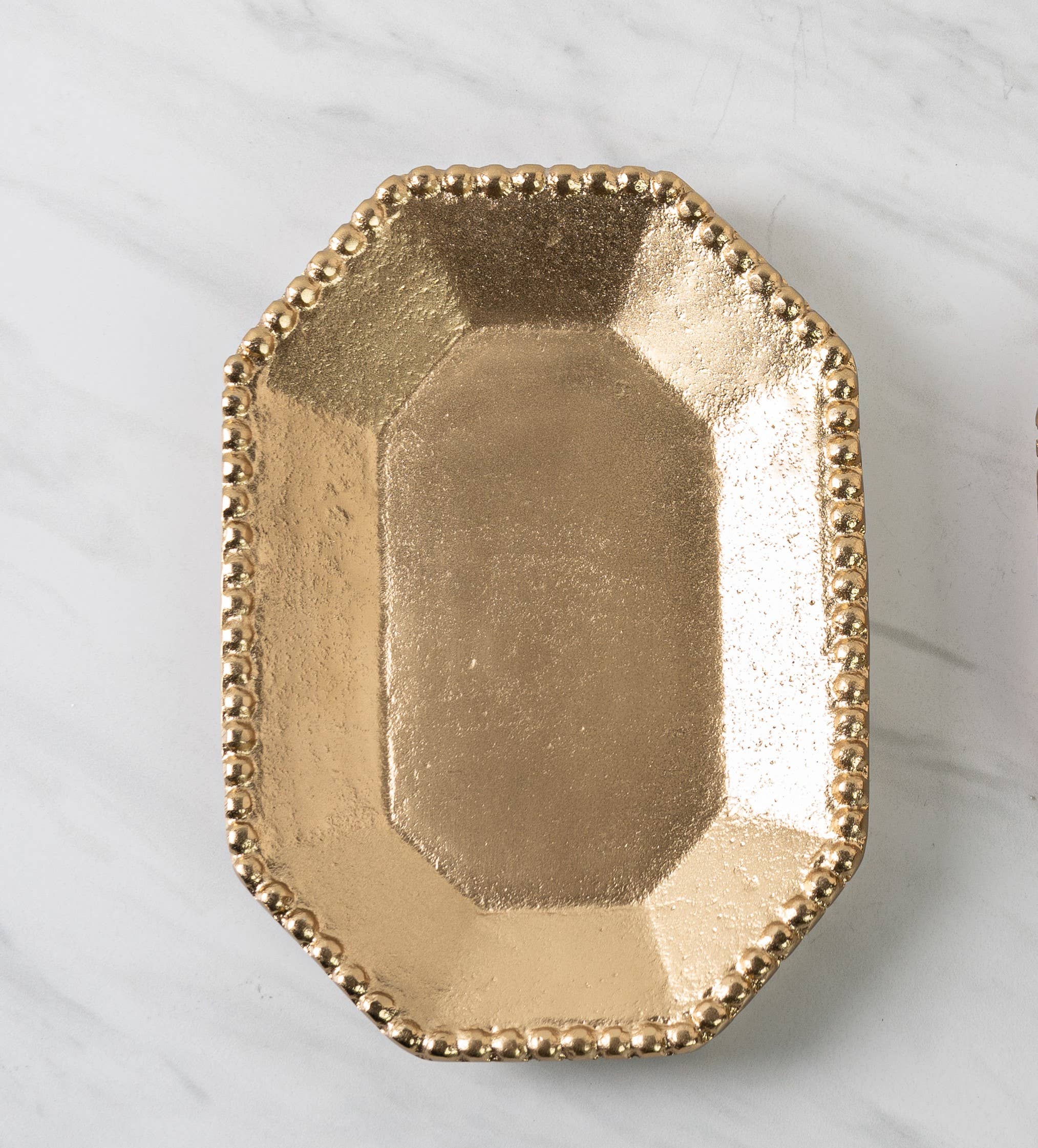 Large Gold Textured Aluminum Beaded Border Octagon Tray
