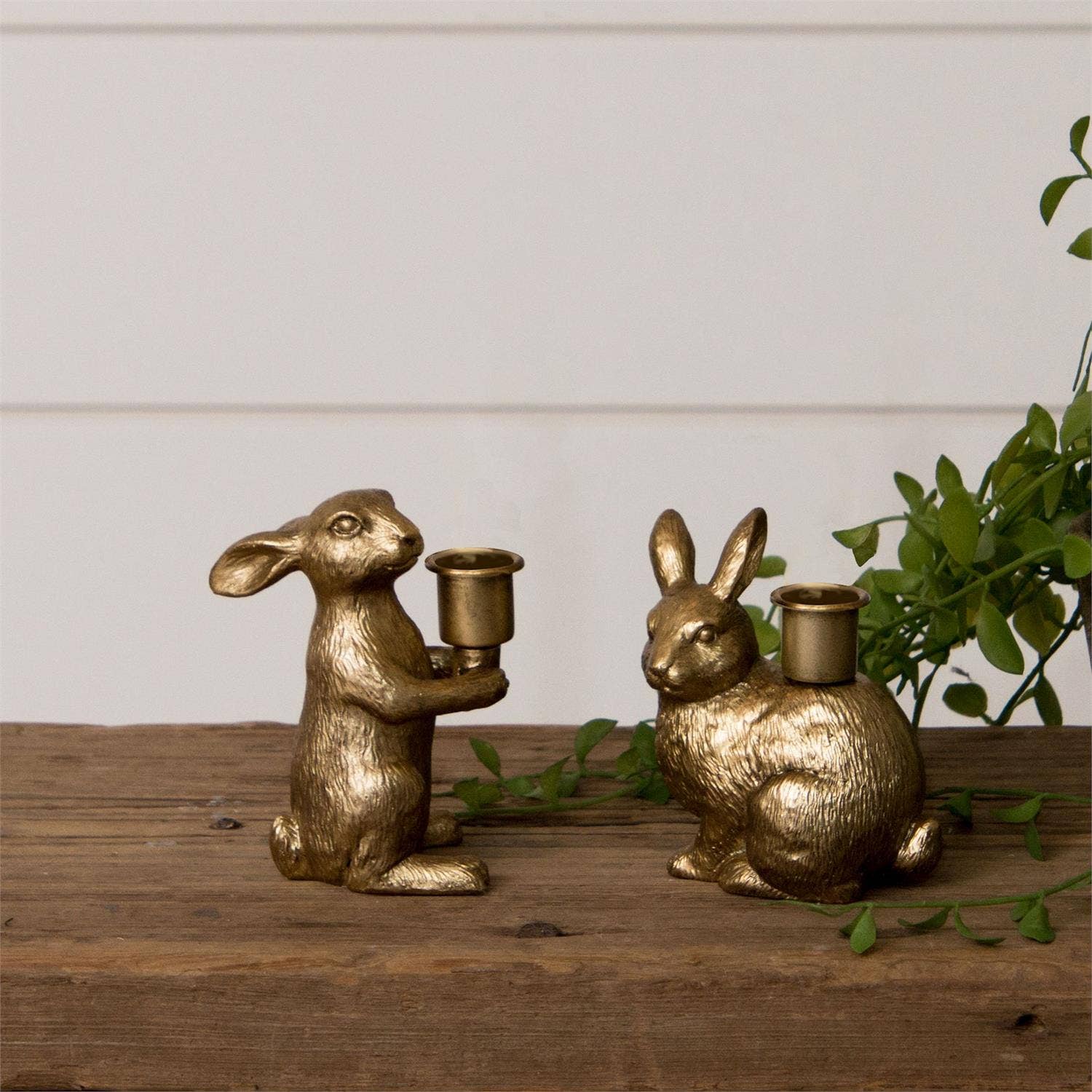 Gold Bunny Tapered Candle Holders Set