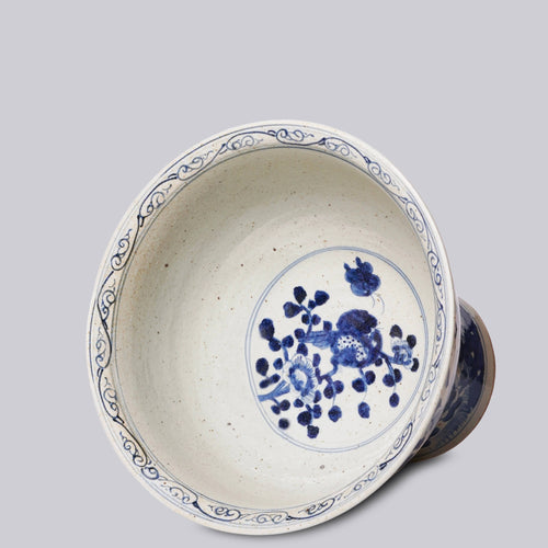 Blue and White Porcelain Bird and Flower Footed Bowl