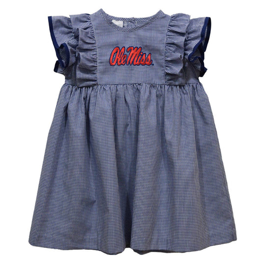 Ole Miss Rebels Embroidered Navy Gingham Ruffle Dress