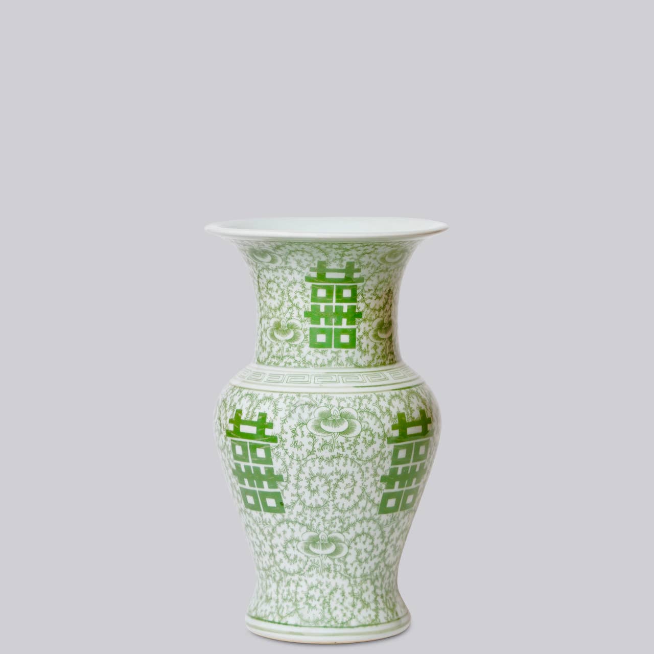 Double Happiness Green and White Porcelain Trumpet Vase