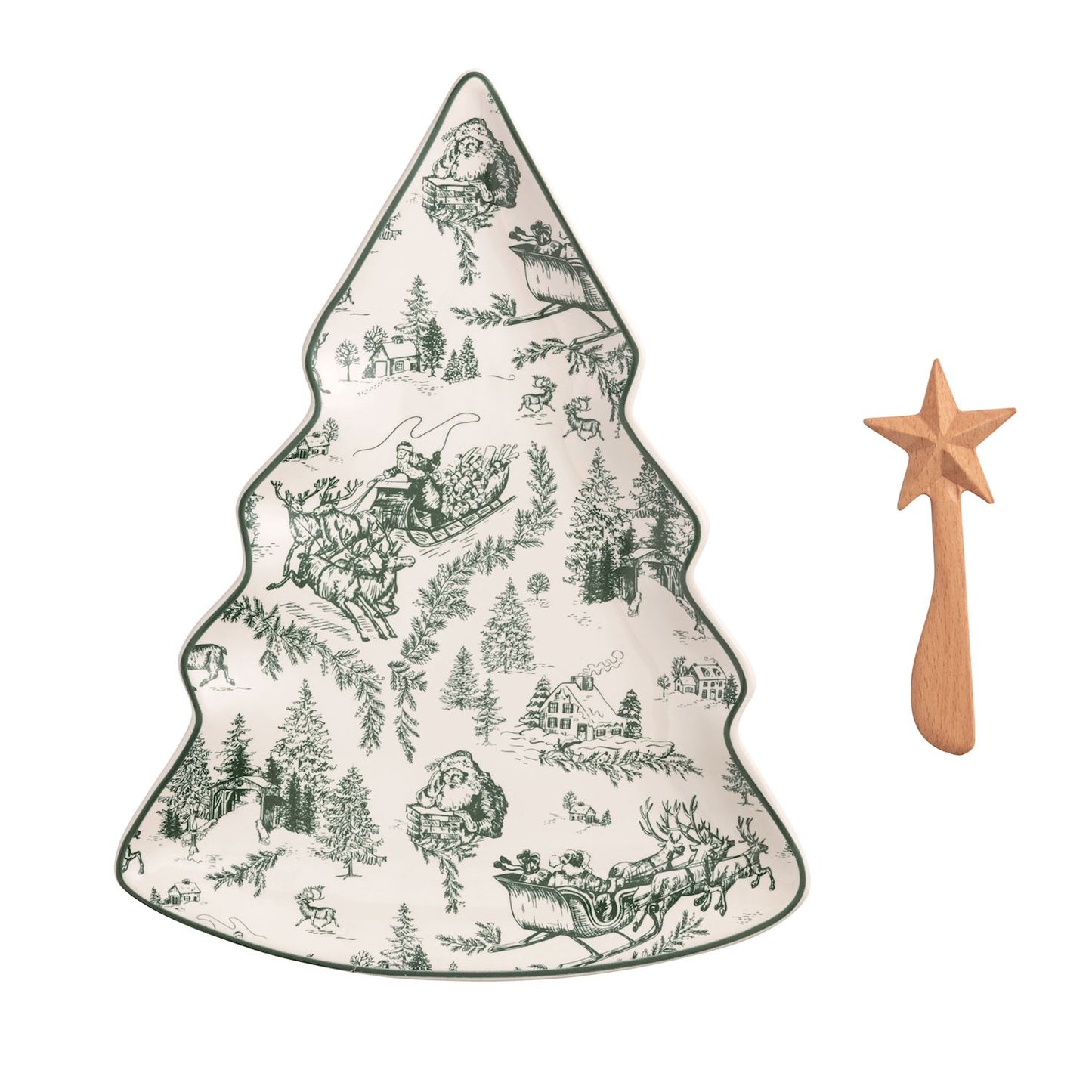 green toile tree platter