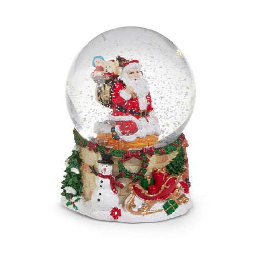 musical santa out of chimney water globe