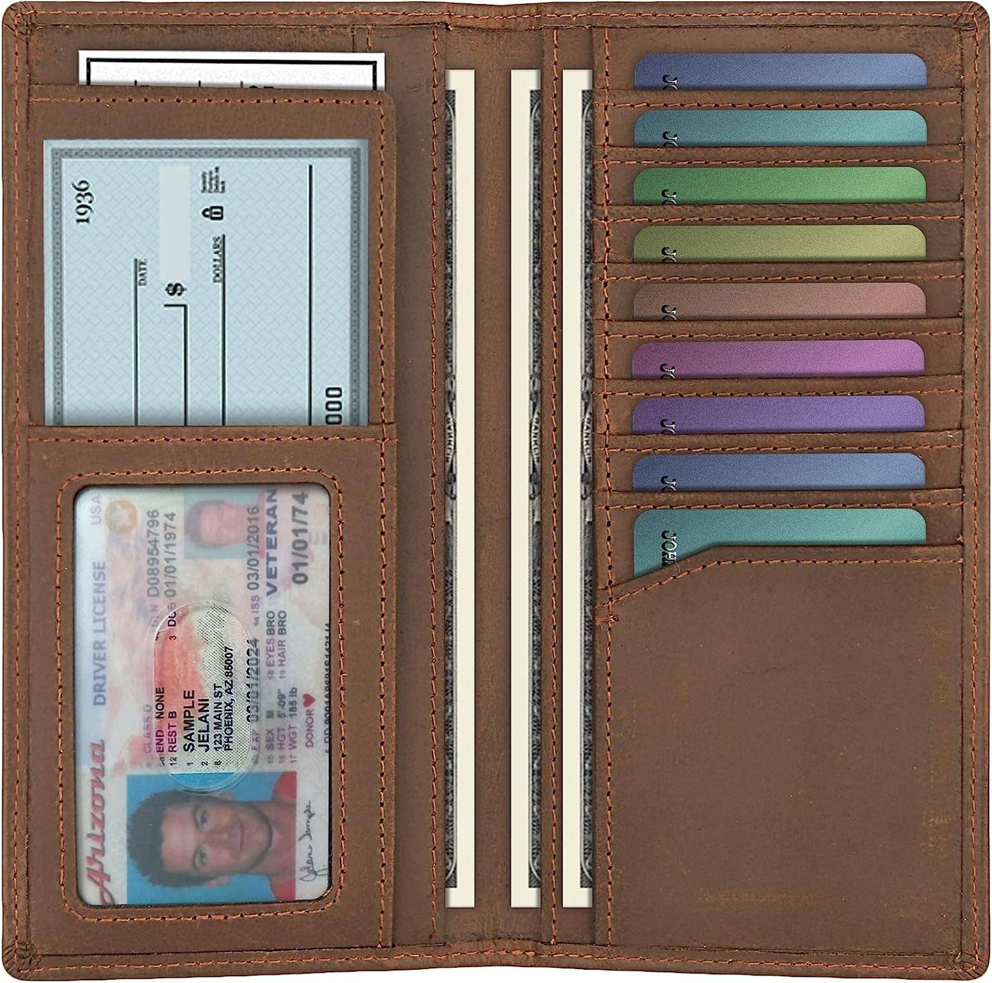 Genuine Leather Bifold Wallet Long Wallets for Men Women
