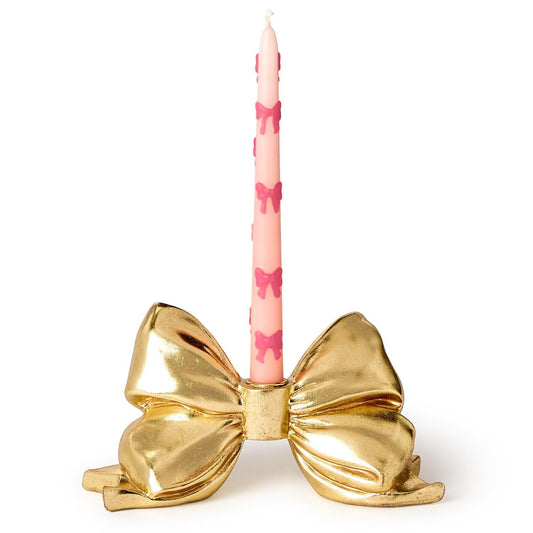 large gold bow taper holder