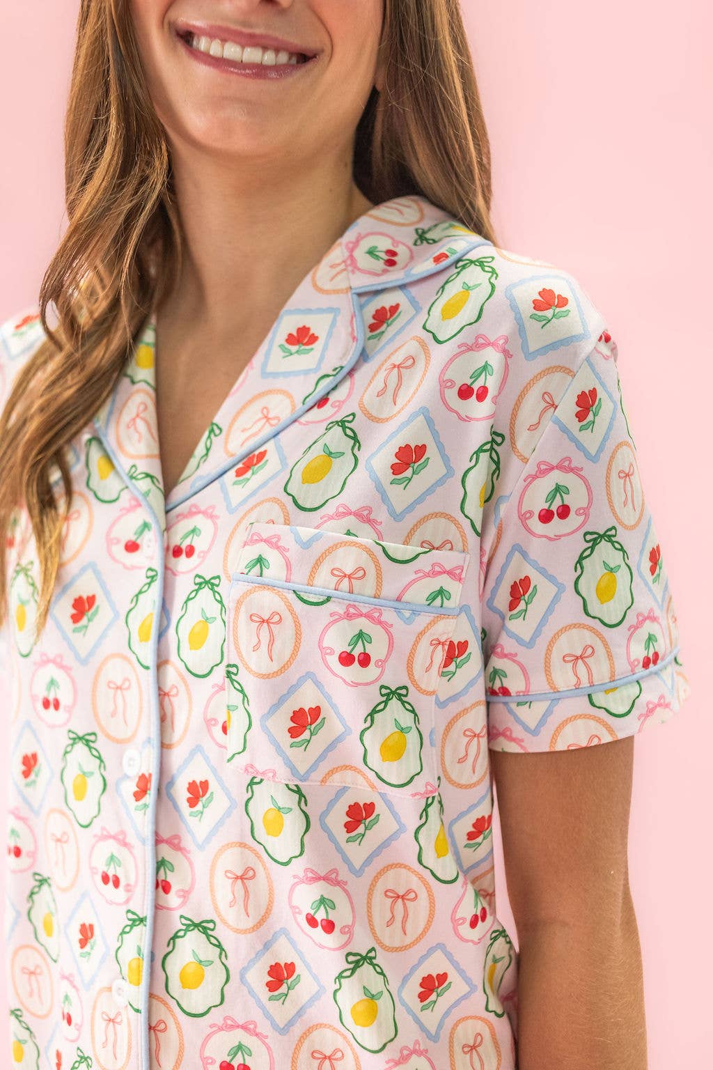 Fruit Cocktail Ruffle Hem Shorts Pajama Set