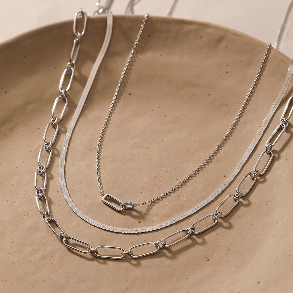 silver flat snake chain necklace