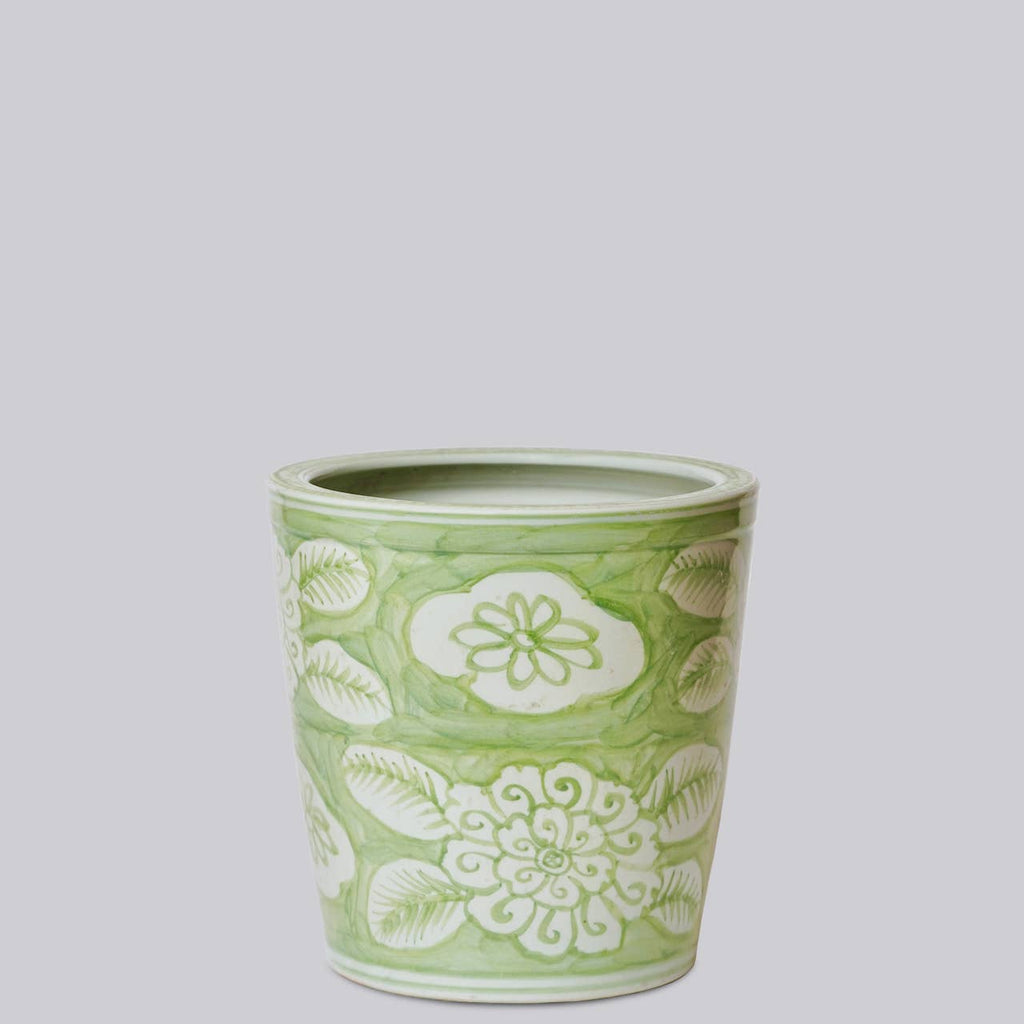 Green and White Porcelain Floral Planter