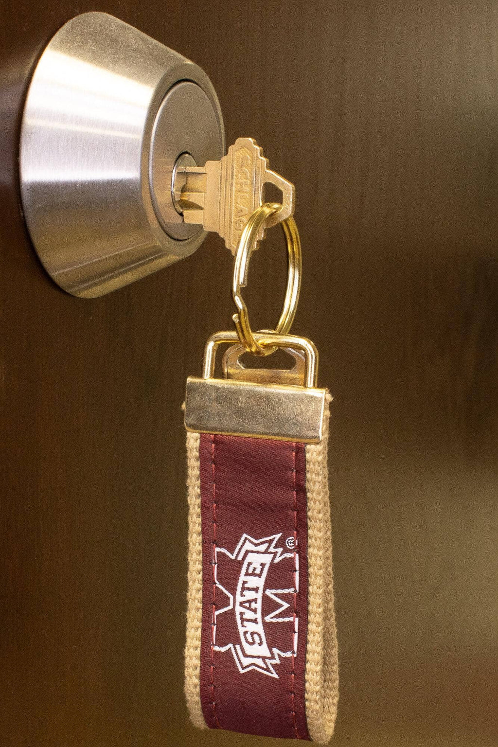 Mississippi State Bulldogs Collegiate Woven Ribbon Key Chain. MSU Key Fob. Mississippi State Gift. MSU Key Ring. Brass Clasp and O-Ring.