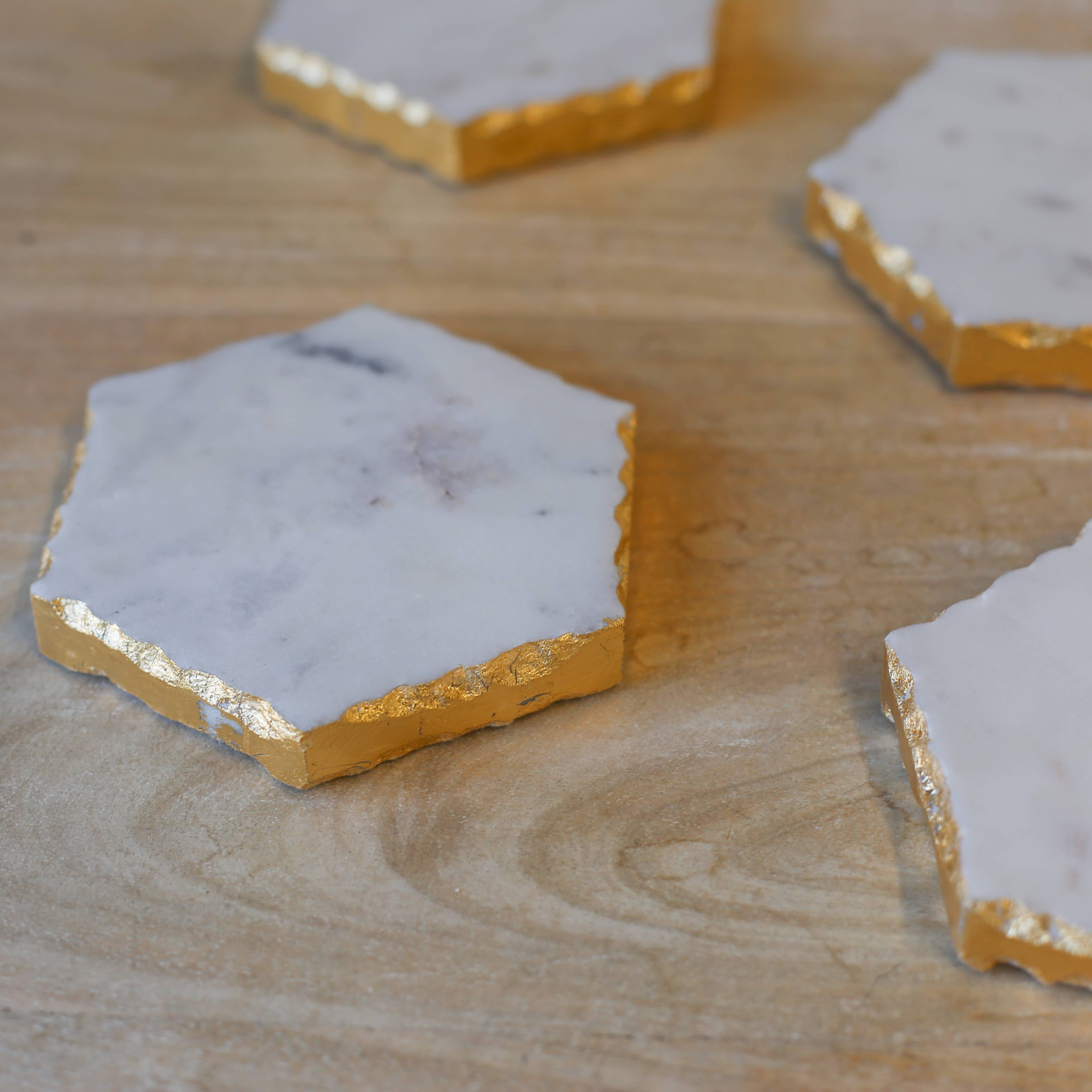 Vernazza Marble Coasters   White/Gold   4x4 Set of 4