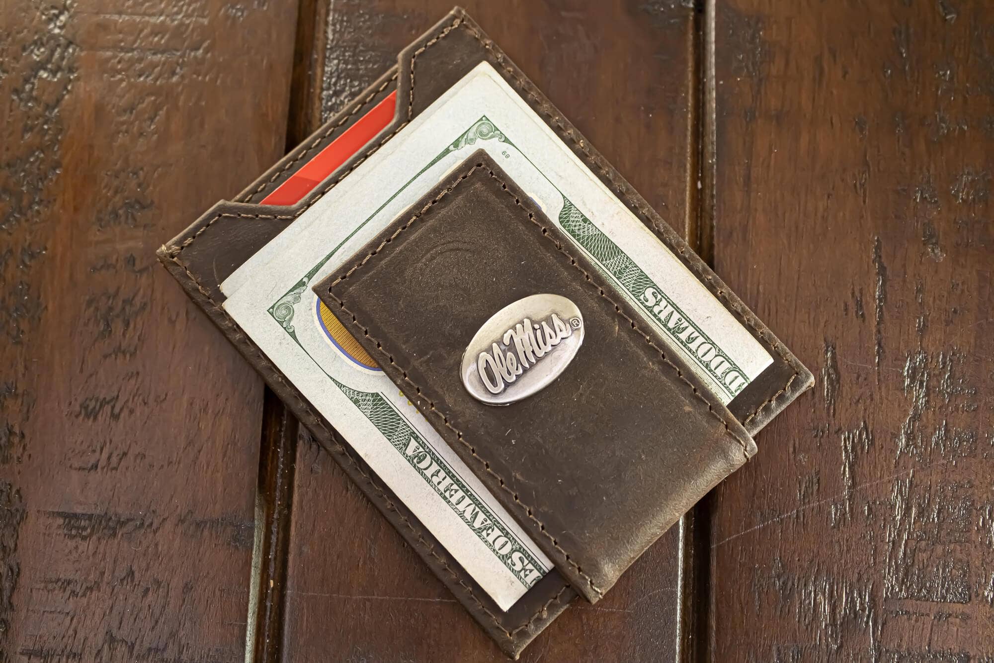 Ole Miss Rebels Men's  Magnetic Front Pocket Leather Wallet.