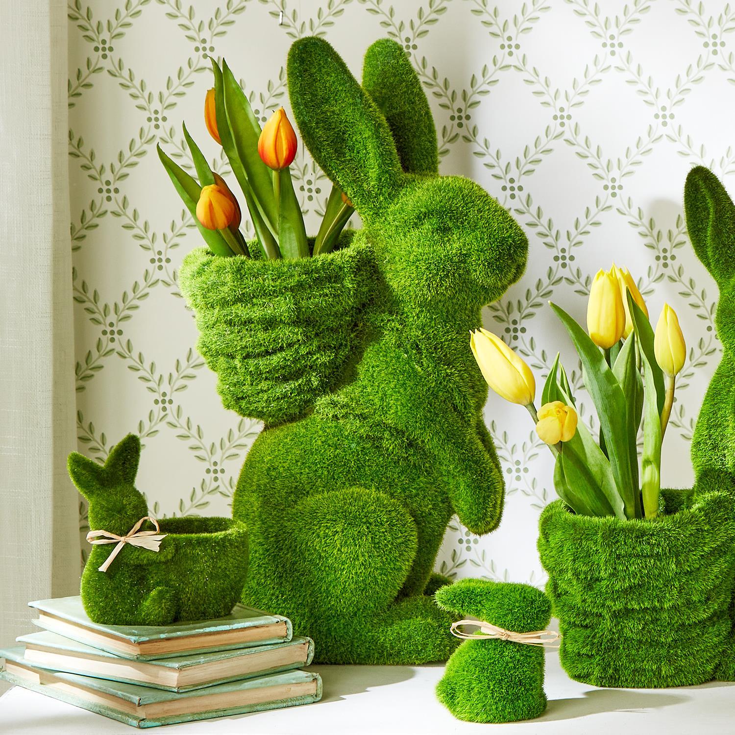 Faux Moss Basket Bunny