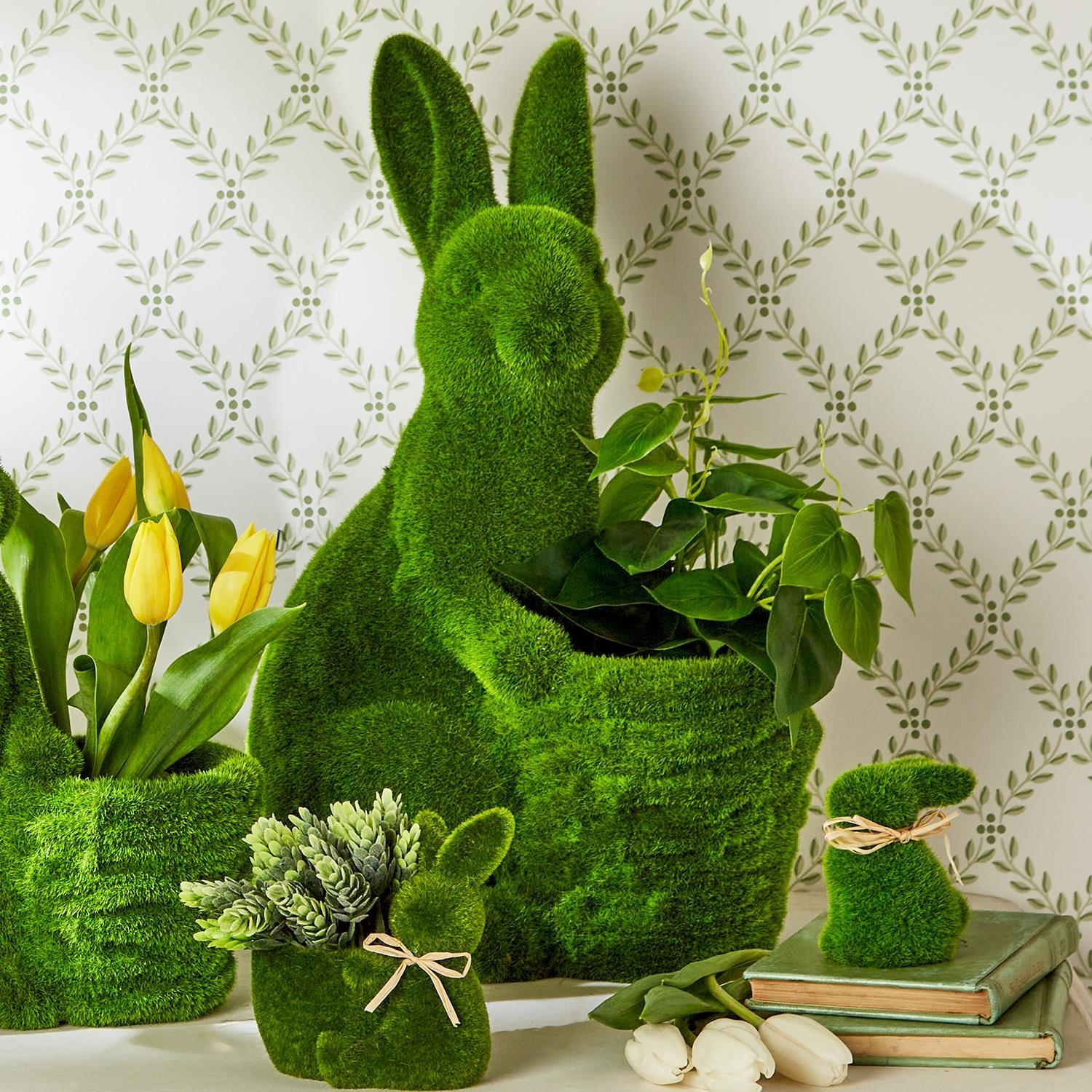 Faux Moss Basket Bunny