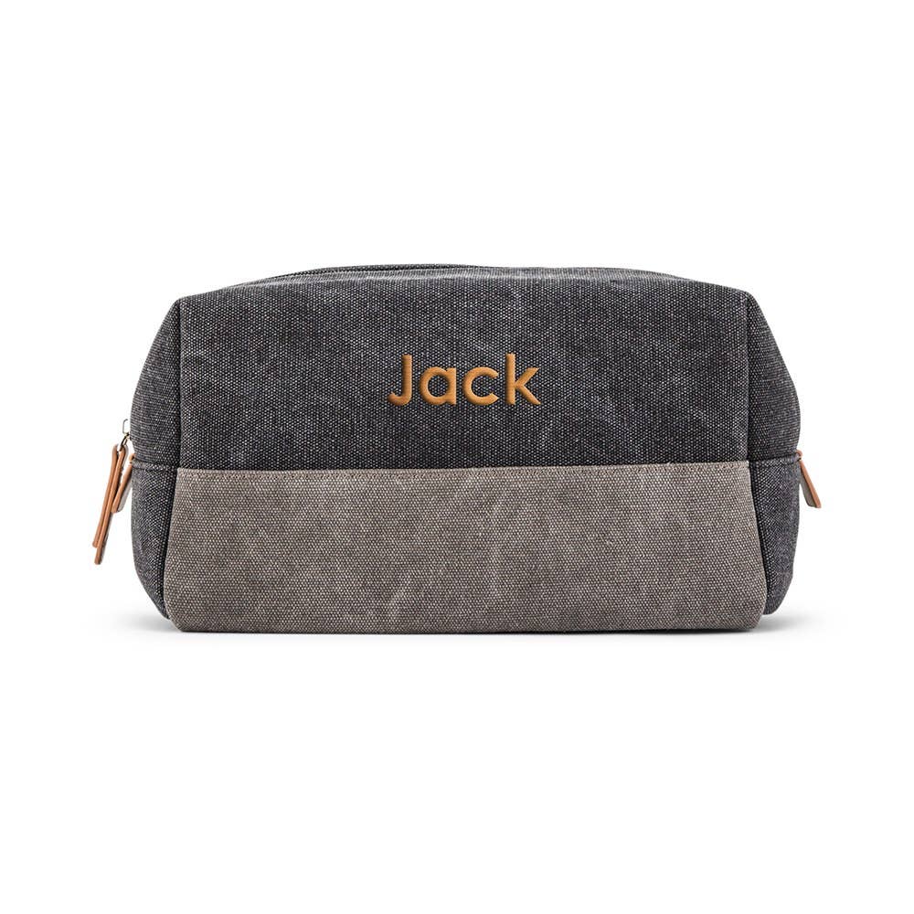 Men's Travel Toiletry Bag - Black & Gray Canvas