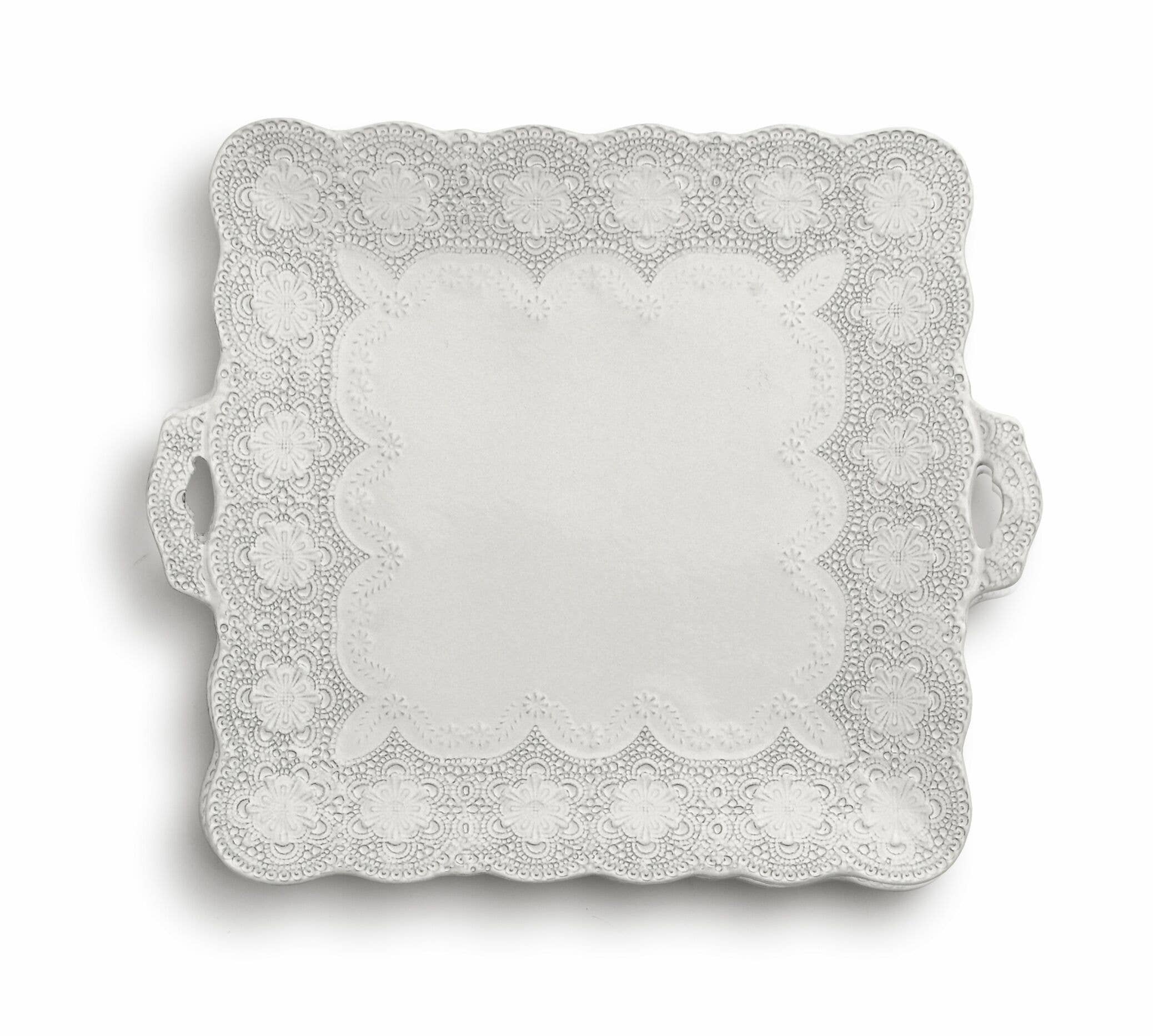 Merletto Antique Square Platter with Handles