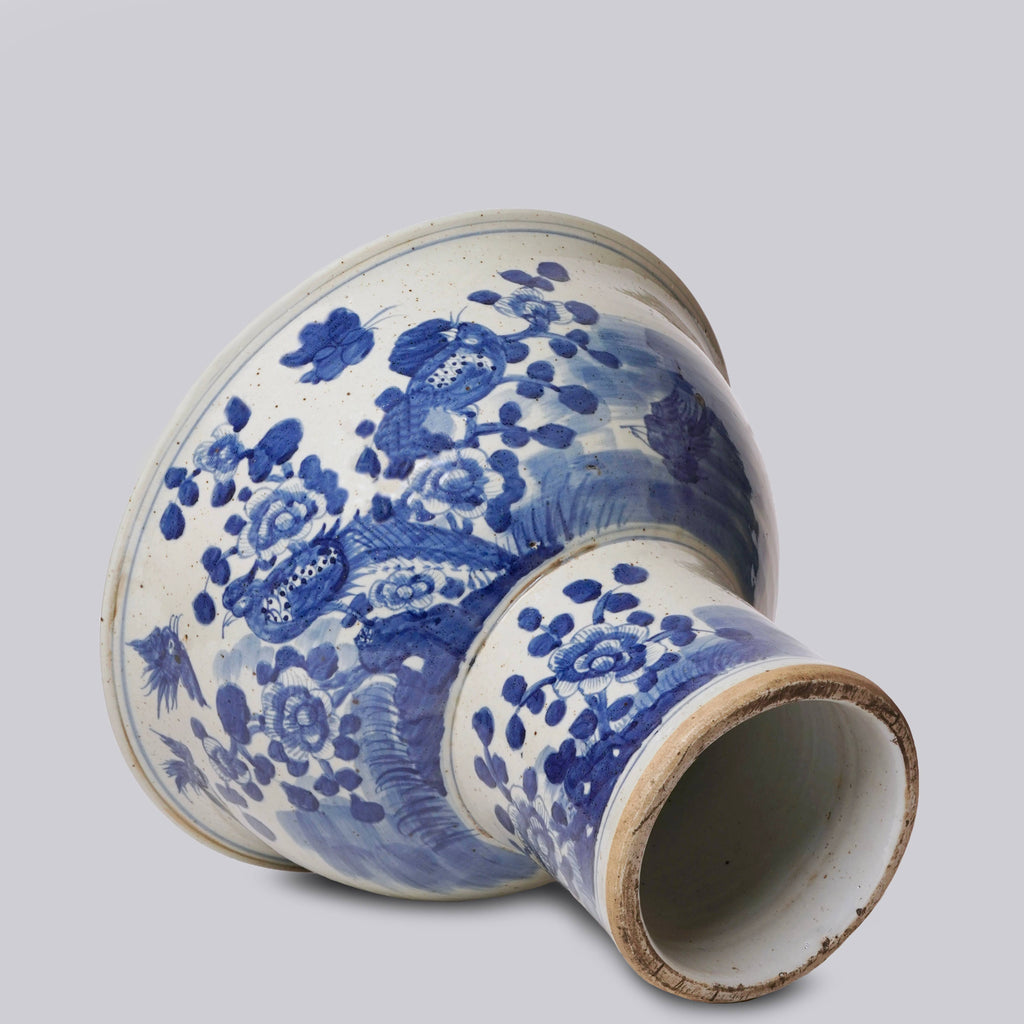 Blue and White Porcelain Bird and Flower Footed Bowl