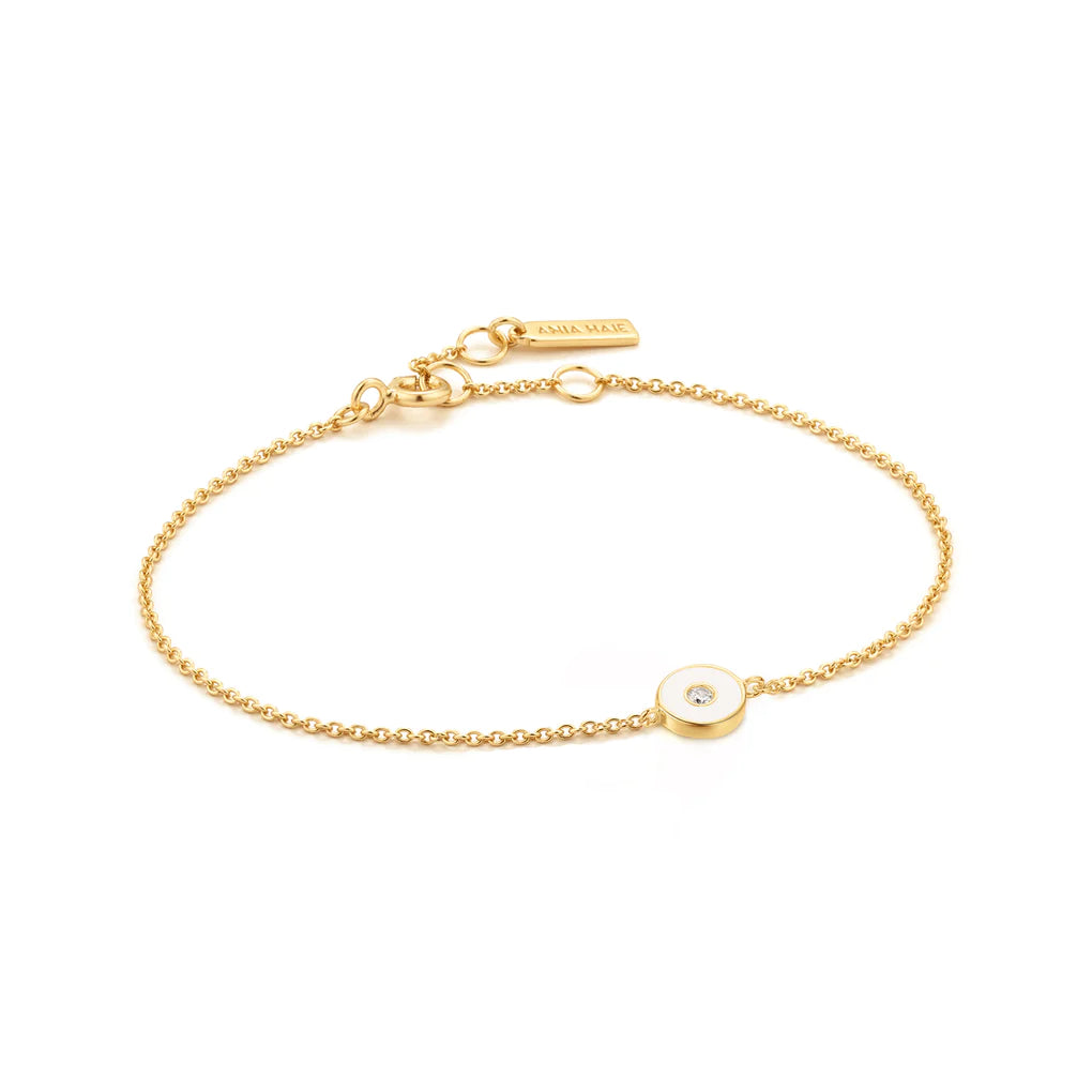 optic white enamel disc gold bracelet