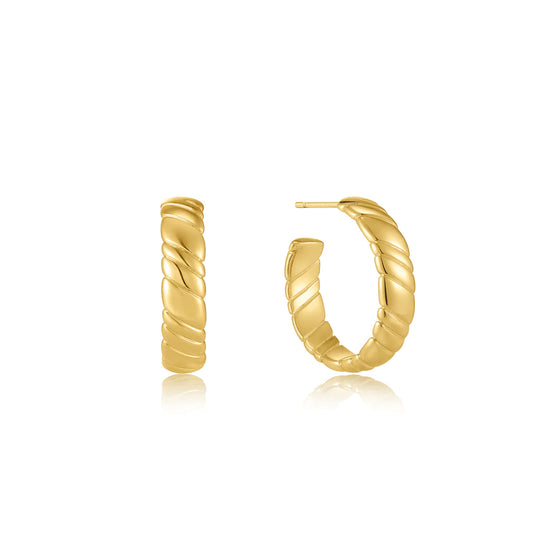 gold smooth twist hoop stud earrings