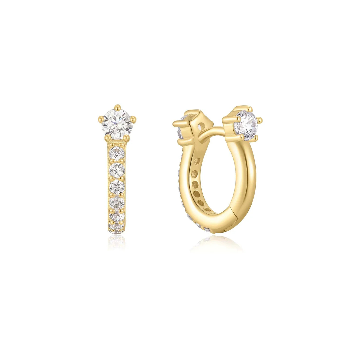 gold sparking pave huggie earrings